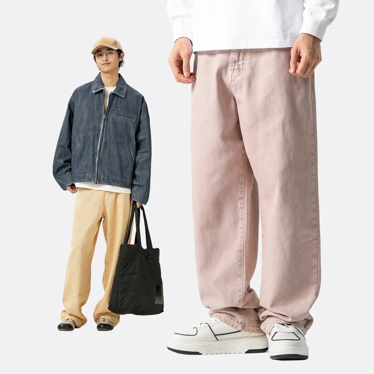 Men American Fashion Vintage Loose Casual Cotton Denim Cargo Pant Women Jeans Long Trousers