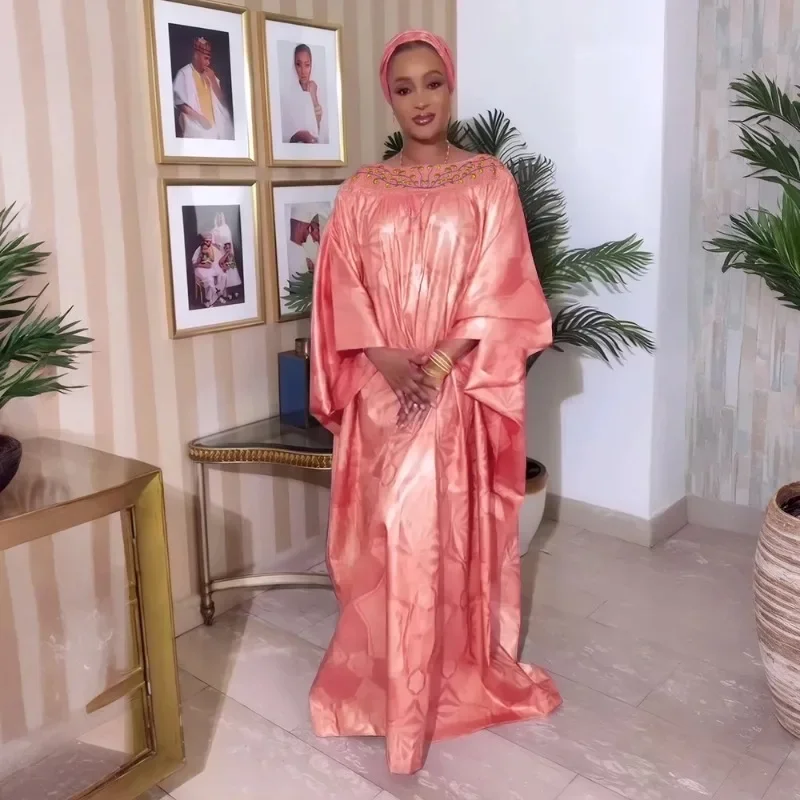 

Африканские платья для женщин Дашики, традиционное платье Базен с вышивкой, розовые халаты Анкары, Нигерия, свадебное вечернее платье