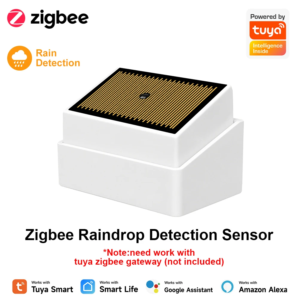 

Tuya Zigbee 3.0 Rain Sensor, IPX4 Waterproof Rain Detector High Sensitivity Alert, Compatible with Alexa Google Home for Balcony