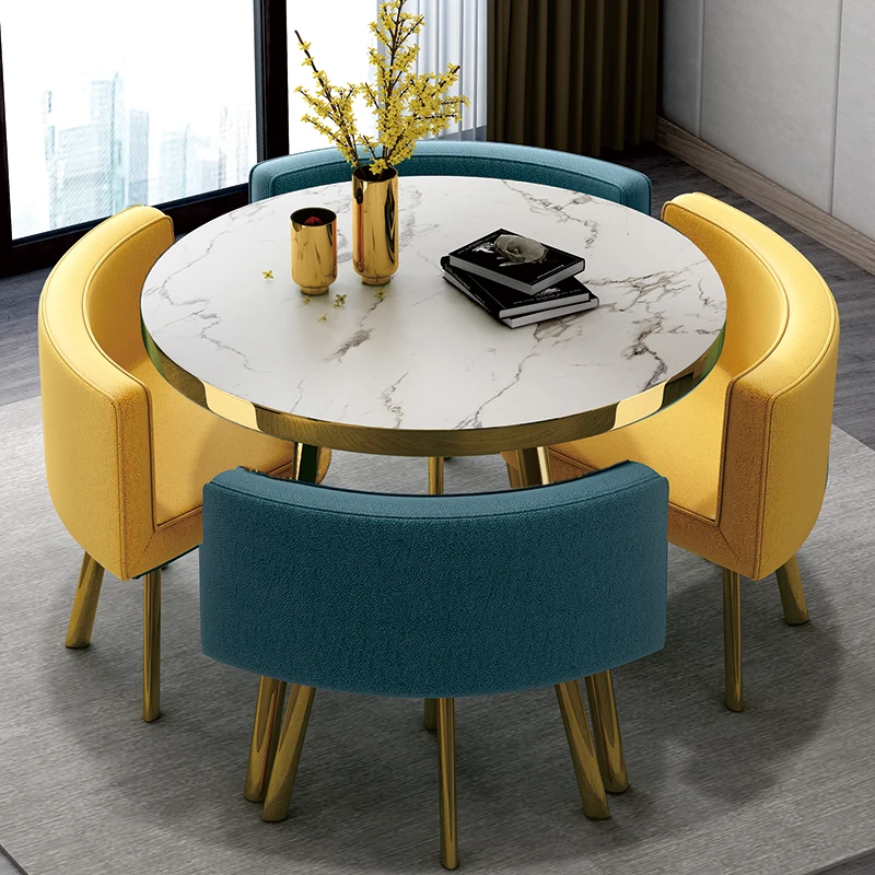 

Luxury Reception Negotiation Table and 4 Chairs Round Table Office Conference Shop Visitor Desk Home Dining Tables Kitchen Mesa