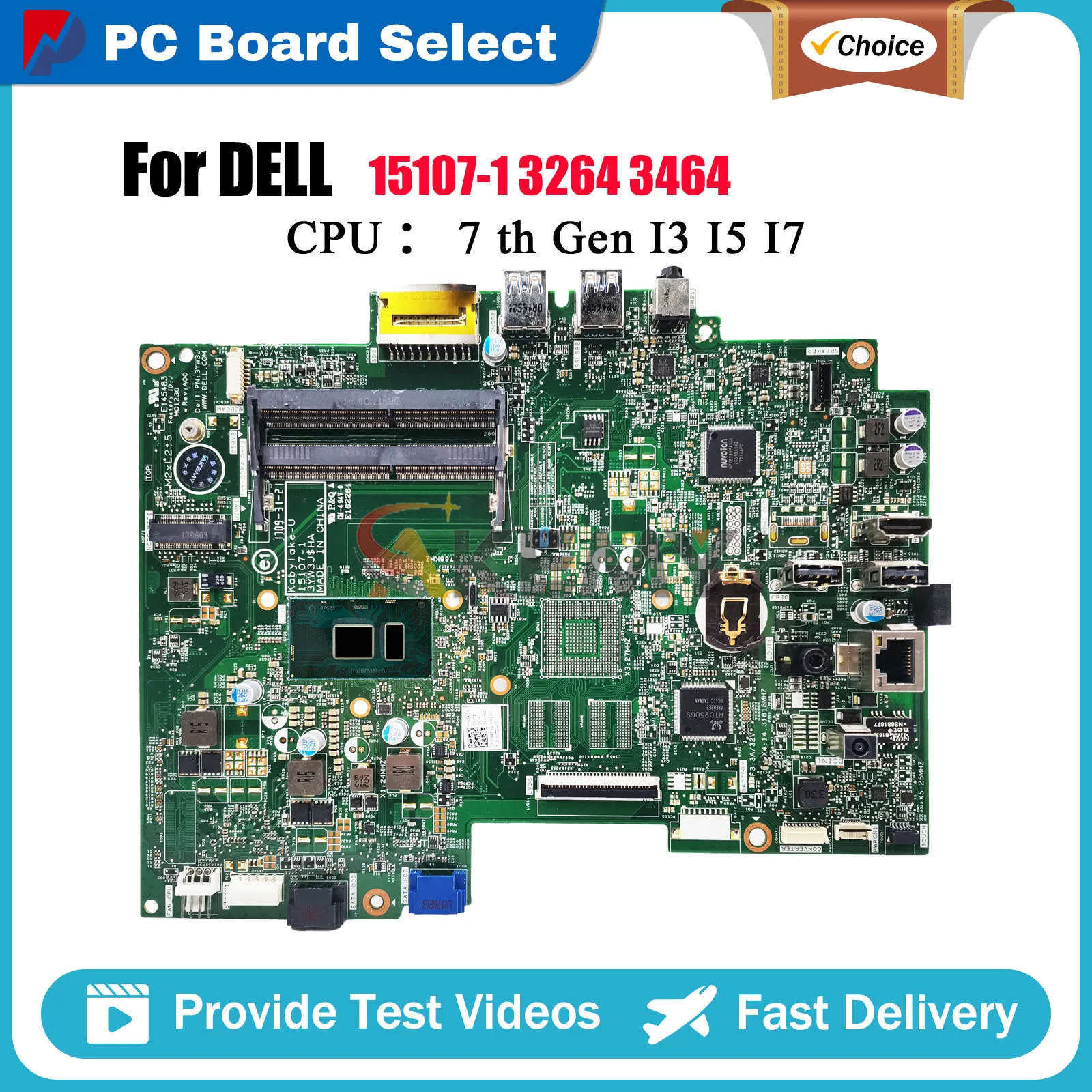 

15107-1 Mainboard For DELL AIO Inspiron 3064 3264 3464 3YW3J PGMR1 P65XD 9YR35 K8VD7 100% Fully Tested