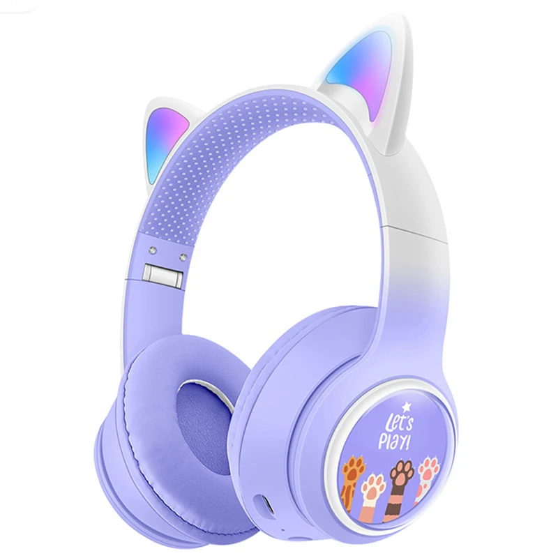 

Беспроводные наушники с кошачьими ушками Bluetooth 5.3, накладные, со светодиодной подсветкой, детские наушники с микрофоном для детей, студентов, путешествий