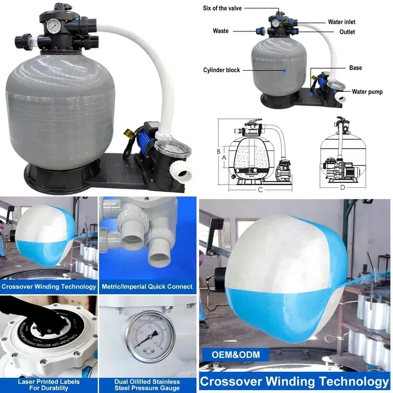 Fiberglass Plastic Swimming Pool Filtration System Top Mounted Sand Filter Pump Combination Easy to Install Home Commercial