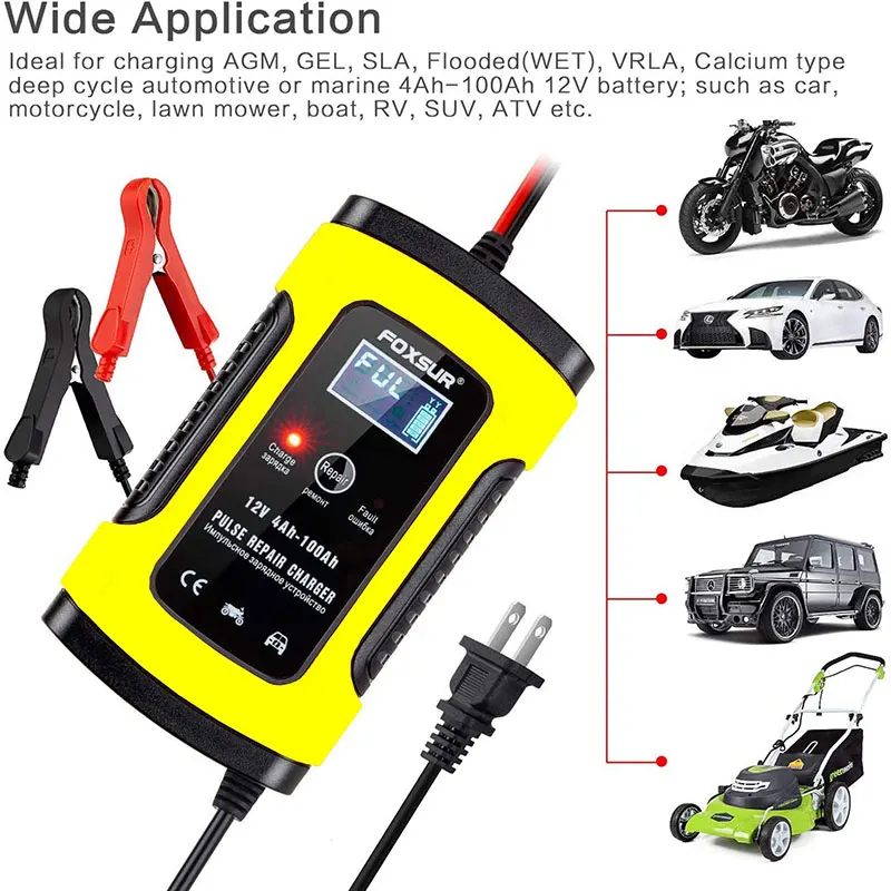 12V 5A Full Automatic Car Battery Charger 110V 220V Power Pulse Repair Wet Dry Lead Acid Battery Chargers Digital LCD Display