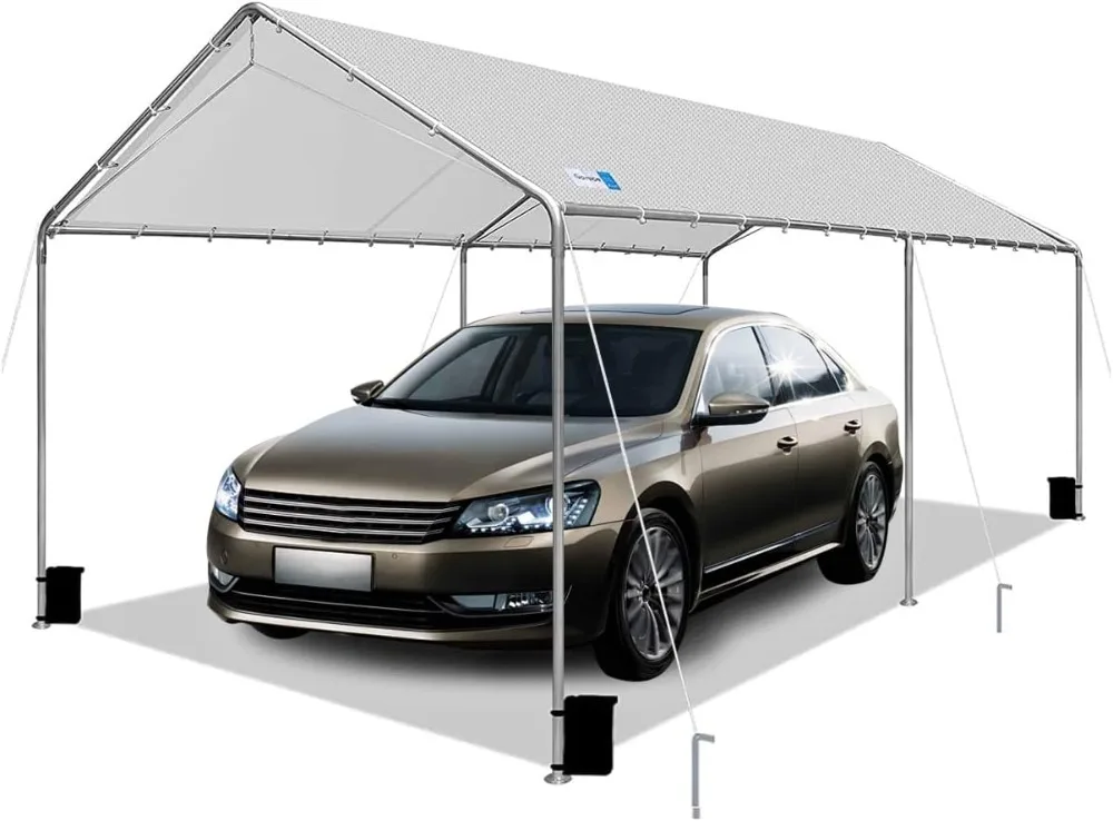 

Carport Canopy 10'x20' Heavy Duty Carport, Waterproof & UV Protected Garage Top Tarp Shelter Cover with Reinforced Steel Cables