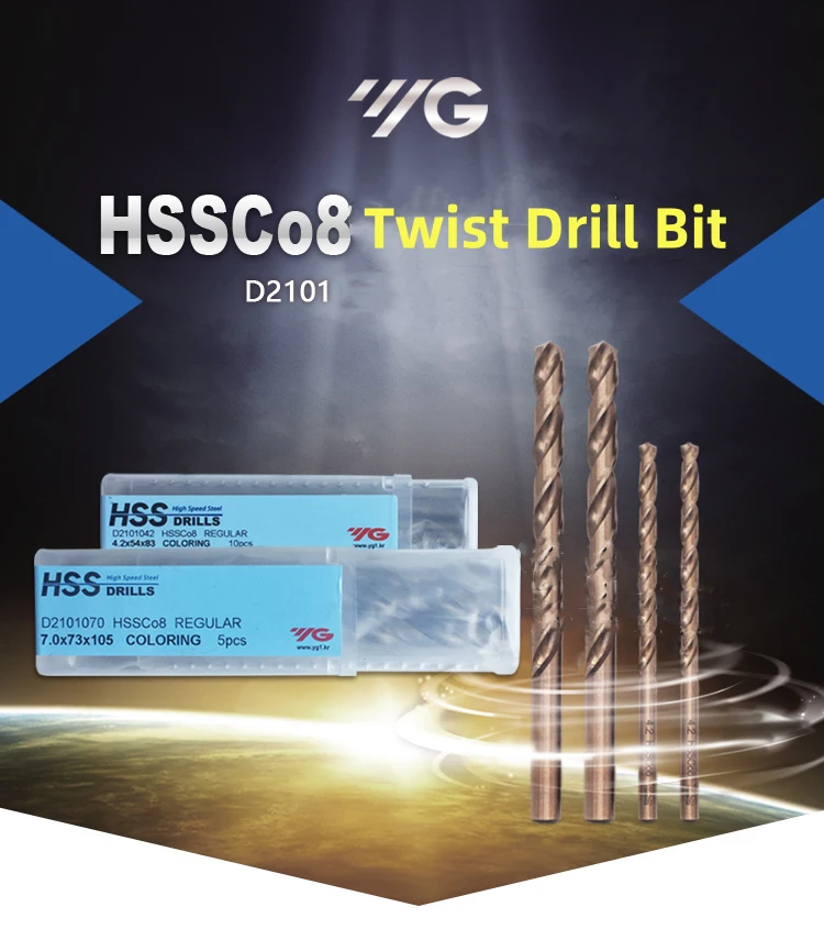 Broca de torção reta de aço de alta velocidade, HSS, coreano YG, D2101, 1, 1.1, 1.2, 1.5, 1.6-3.0, 3.1-3.5,-4.0, 4.5-5.0, 5,1-5,5-6,0mm