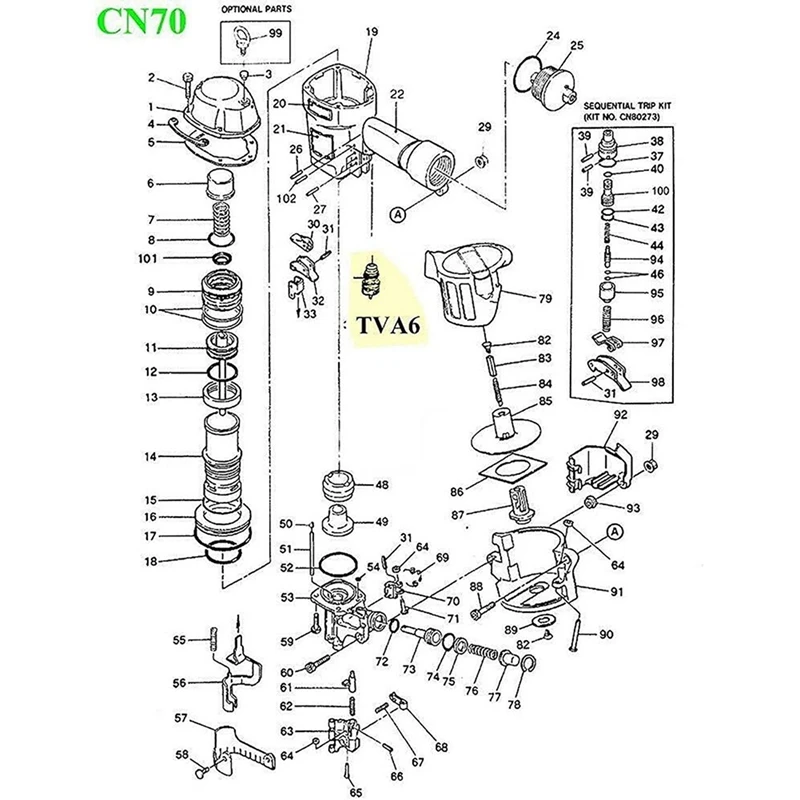 4X TVA6 Trigger Valve Kit TVA1 Replacement Fit Nailer RN46 RN45 N60 BT35 BT50 CN80548 CN55 CN70 CN80 MV11 (1 Packs )