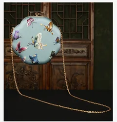 Cape-Bay Mini Handbag for Women, Chain Shoulder Bag, Party and Wedding Banquet Bag, Chinese-Style Silky Texture Fabric, Suzhou Embroidery Butterfly and Moth Pattern, Retro Fashion Crossbody Bag, Classical Elegant and Luxurious Women's Bag, Light Blue Bag, Hard-Shell Structured Bag with Metal Edges, Lock Chain Bag, Crossbody Bag with Bead Embellishments