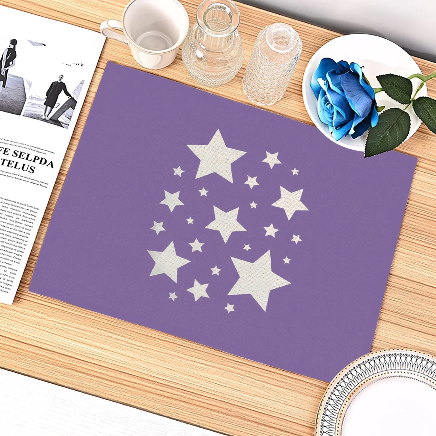 Purple Geometric Pattern Kitchen Placemat for Dining Table Cotton Linen Drink Coaster Home Decoration Modern Kitchen Cup Pads view 4