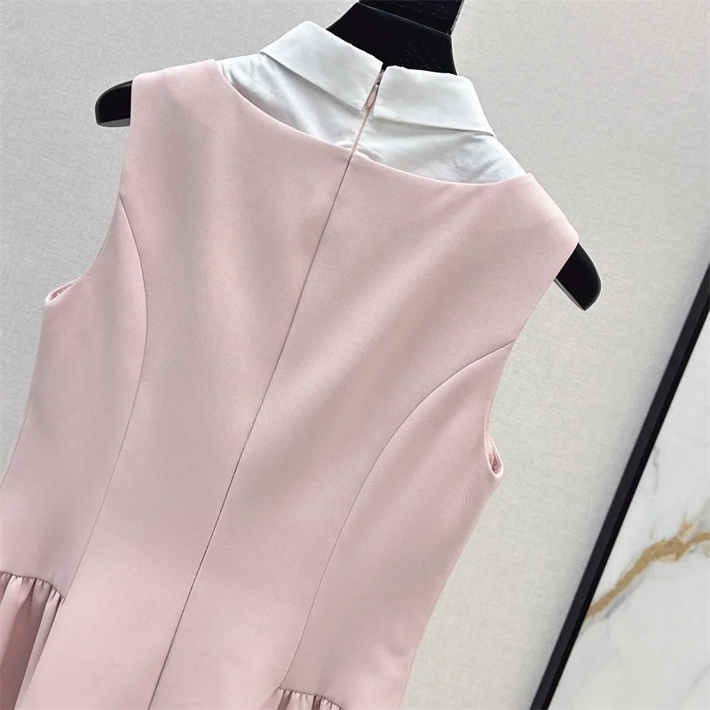 Women's dress New waist cinching slim mini dress for summer 2025 lapel sleeveless Short dresses party dresses Evening dresses