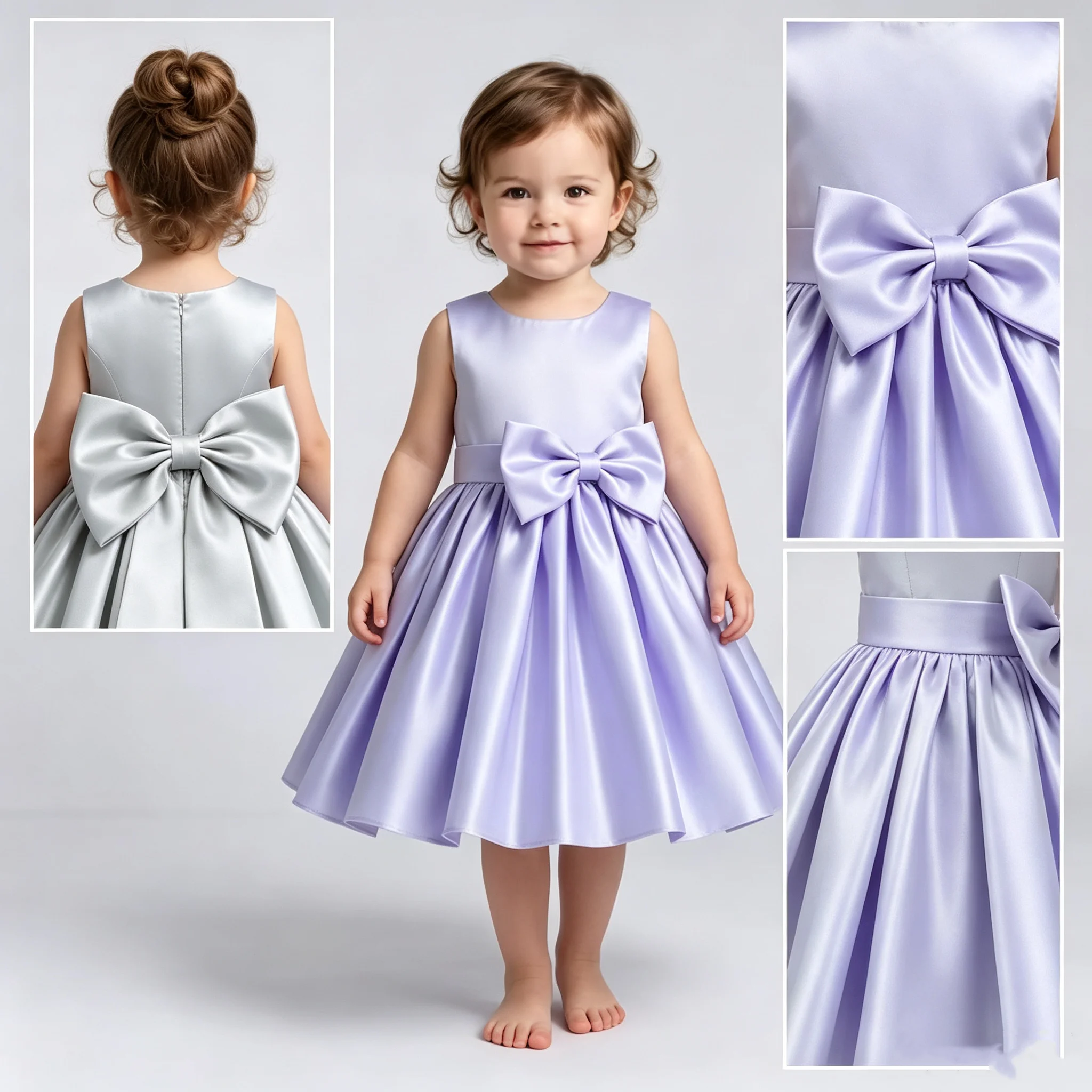 Luxury Party Baby Dress Pink Satin Baby Baptism Beauty Pageant Birthday Sleeveless First Communion Party Evening Dress