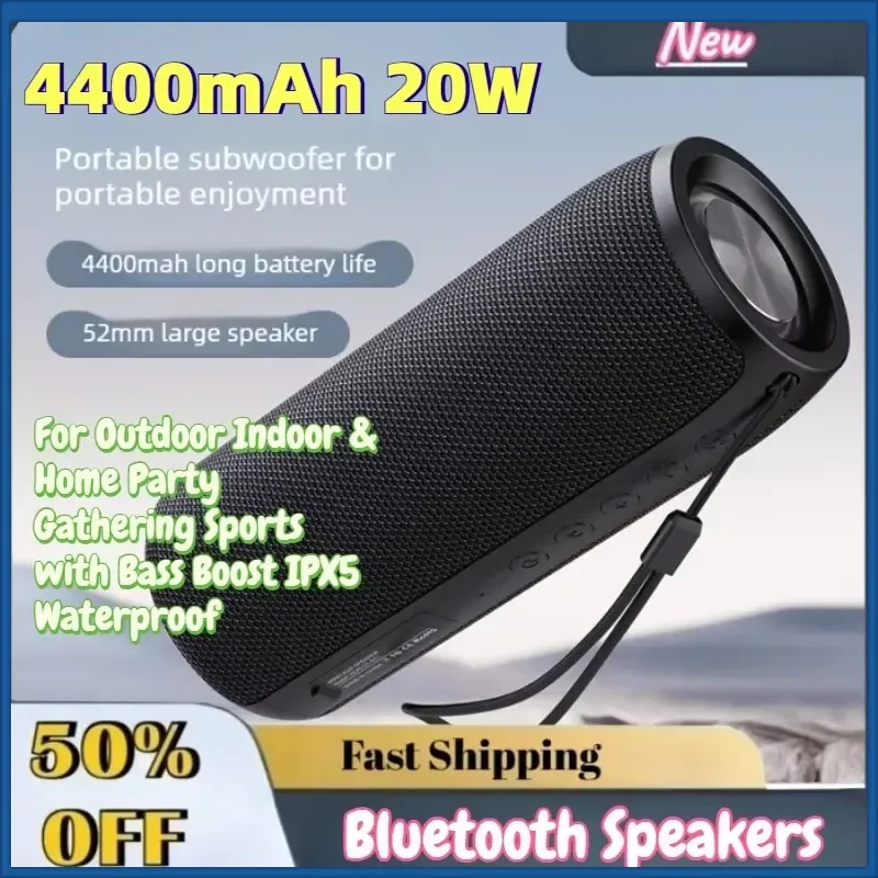New 4400mAh 20W Portable Bluetooth Speakers for Outdoor Indoor & Home Party Gathering Sports with Bass Boost IPX5 Waterproof