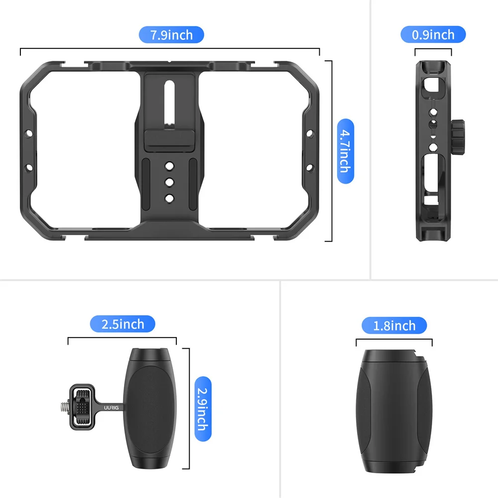 UURIG Universal Phone Camera Cage Stabilizer w Handgrip Phone Holder for Iphone 15 14 13 Andriod Mic Led Light Filmmaking Video