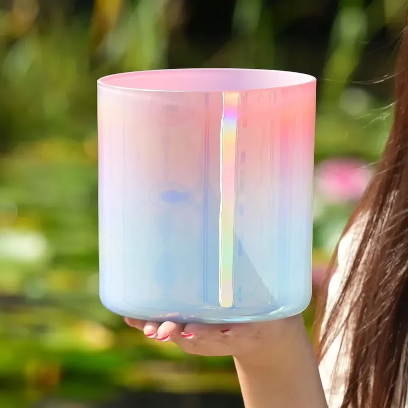 Jinfang Luxury Alchemy Rainbow Aura Crystal Singing Bowl Quartz Sound Therapy Tool for Yoga Meditation Colorful Healing