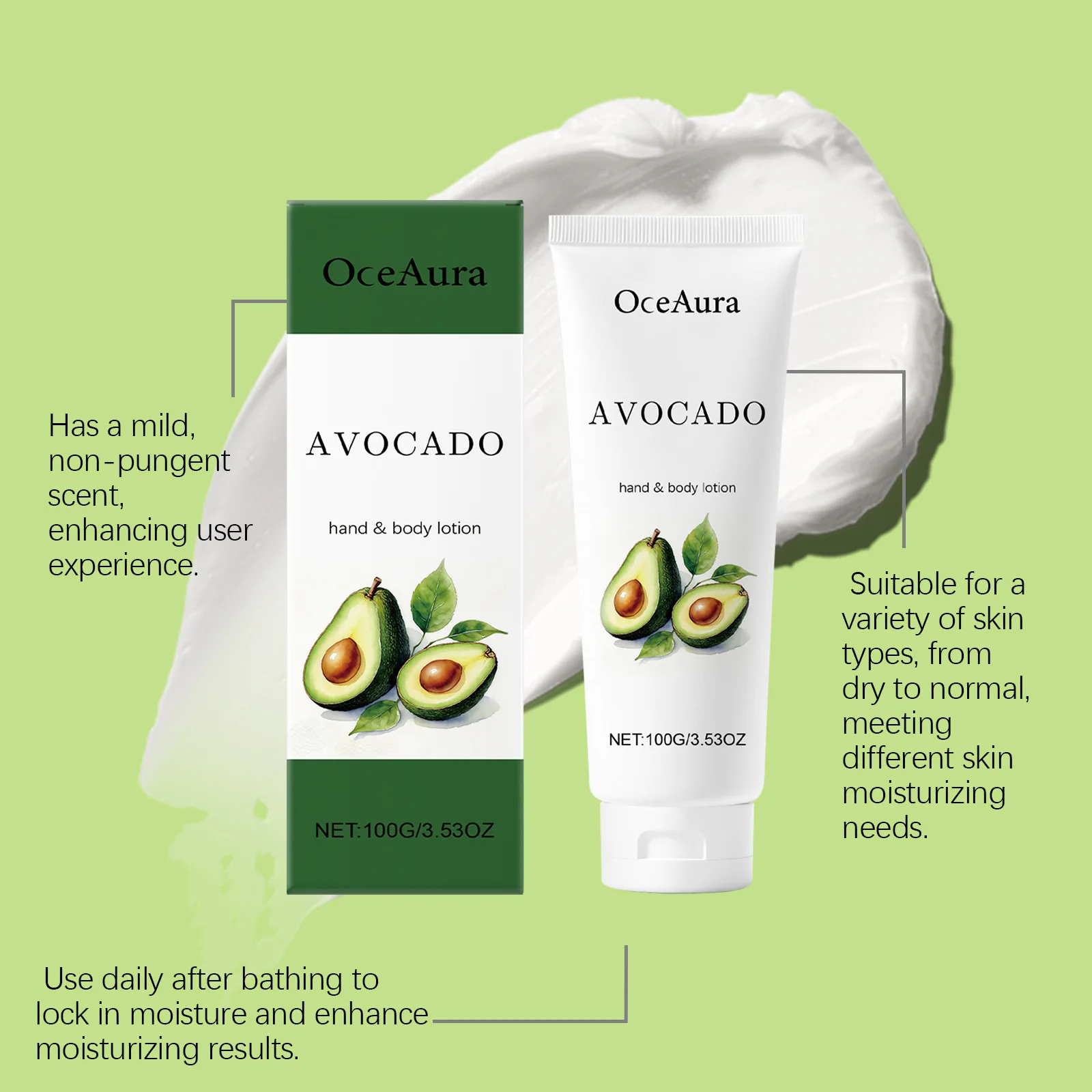 Natural Avocado Extract Body Butter Cream Gentle Hydration Soften Flaky Skin Non Sticky Moisturizer For Whole Body Skin Care