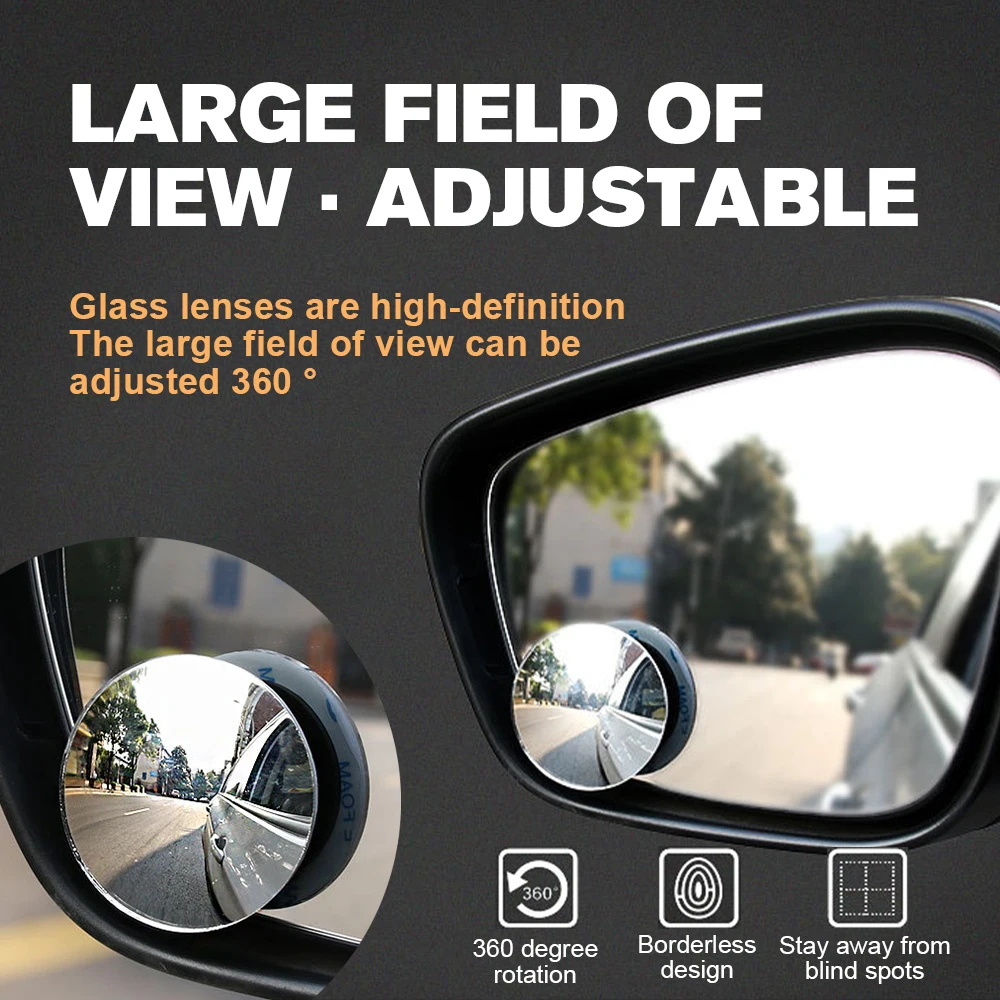 2pcs Car Adjustable Angle Blind Spot Assisted Mirror Wide Angle Rear View Mirrors Rear View Mirrors Parking Mirror Assist