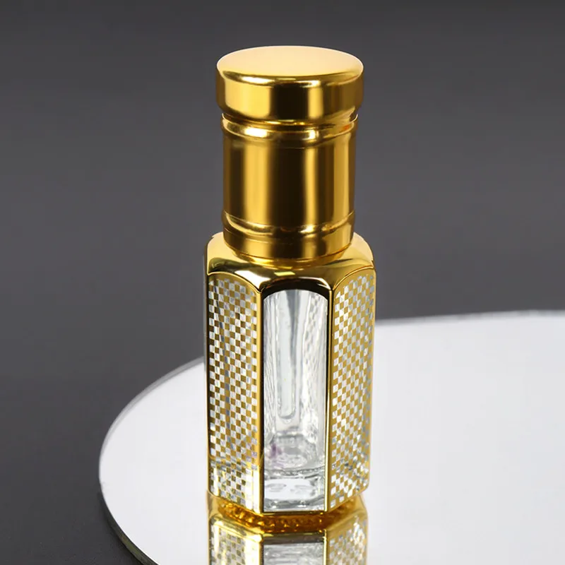 10/30/50pcs New 3ml/6ml/12ml Empty Gold Glass Essential Oil Bottle Attar Oil Bottle Portable Perfume Bottle With Dropper Stick