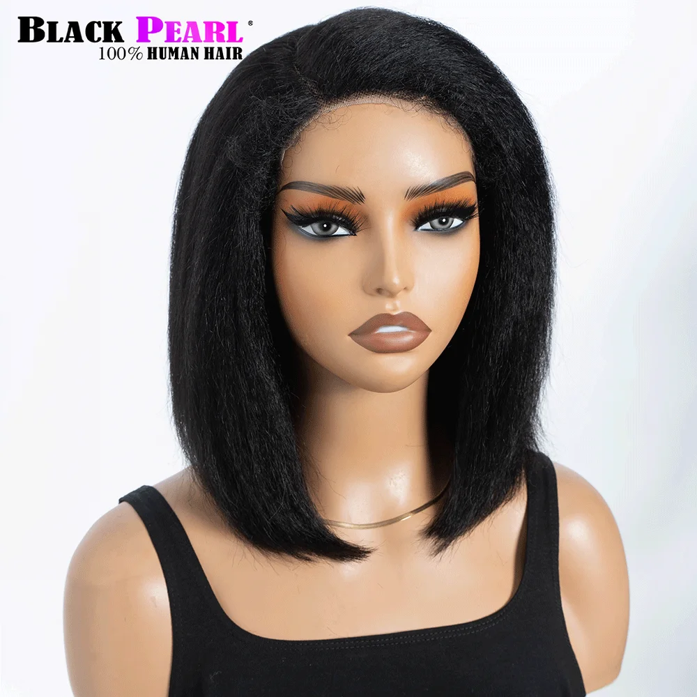 12A Kinky Straight Short Bob Wigs 200% HD Transparent Lace Frontal Wigs Human Hair Brazilian Yaki Straight Lace Closure Wigs