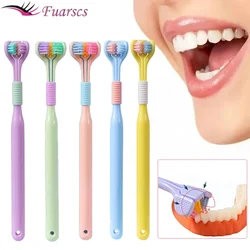 3-Sided Toothbrush cerdas macias para adultos, raspador de língua, limpeza profunda, Oral Care, escova de 360 graus, 1 Pc, 2 Pcs, 3 Pcs, 5Pcs