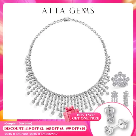 ATTAGEMS Real Moissanite Jewelry Set for Women D VVS1 S925 Sterling Silver Luxury Ring Earrings Bracelet Necklace  Wedding Gifts