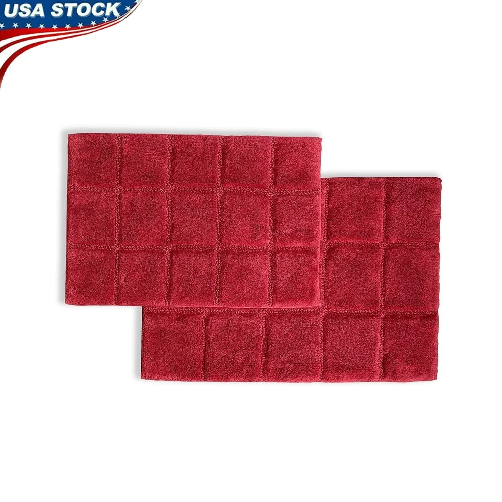 

Высокопоглощающий нескользящий хлопковый клетчатый коврик для ванной, комплект из 2 предметов, удобный коврик для ванной комнаты, который можно стирать в машине, прочный дизайн