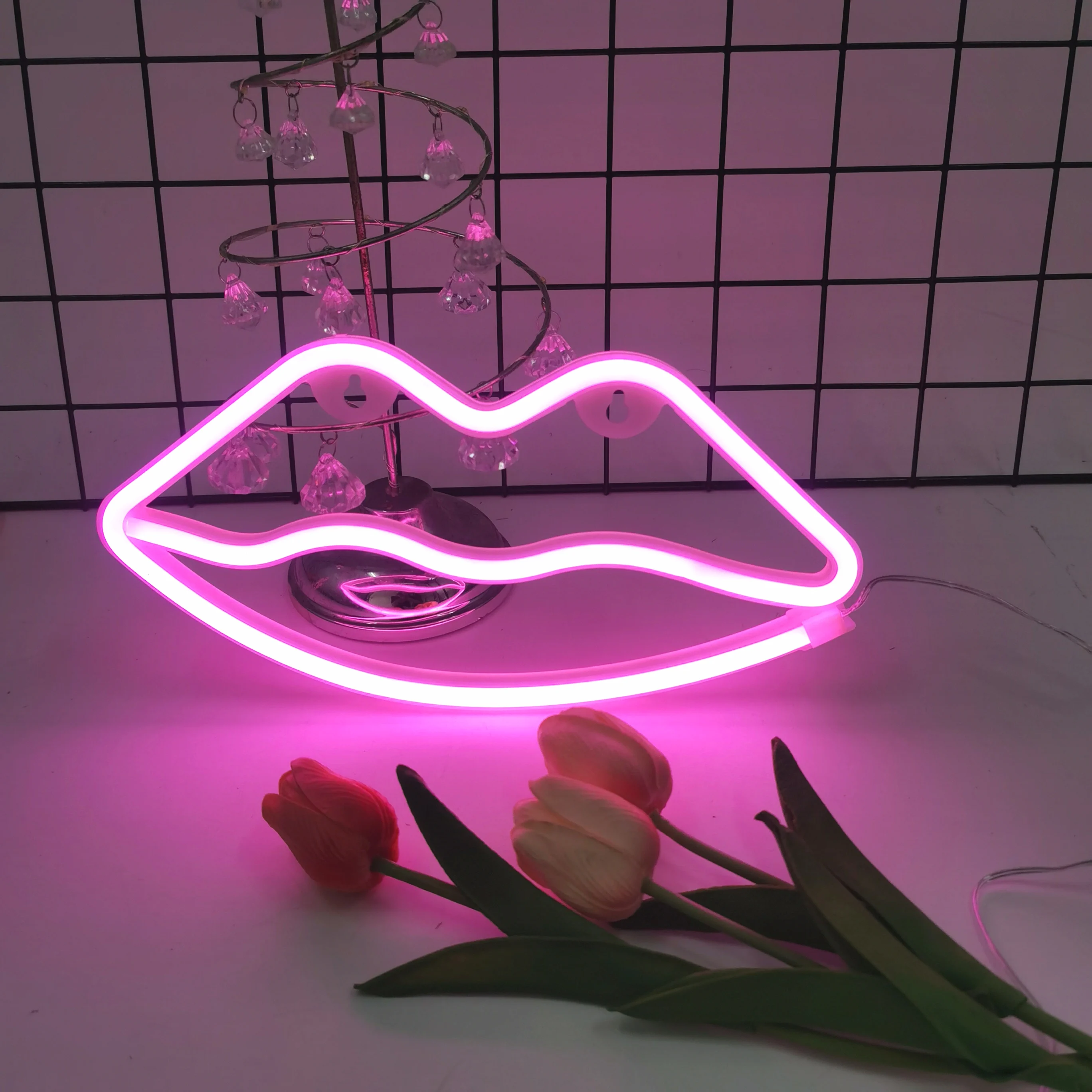 Pink lip shaped neon light, USB/battery powered, home, Valentine\'s Day, anniversary, bar, party, proposal art decorative light