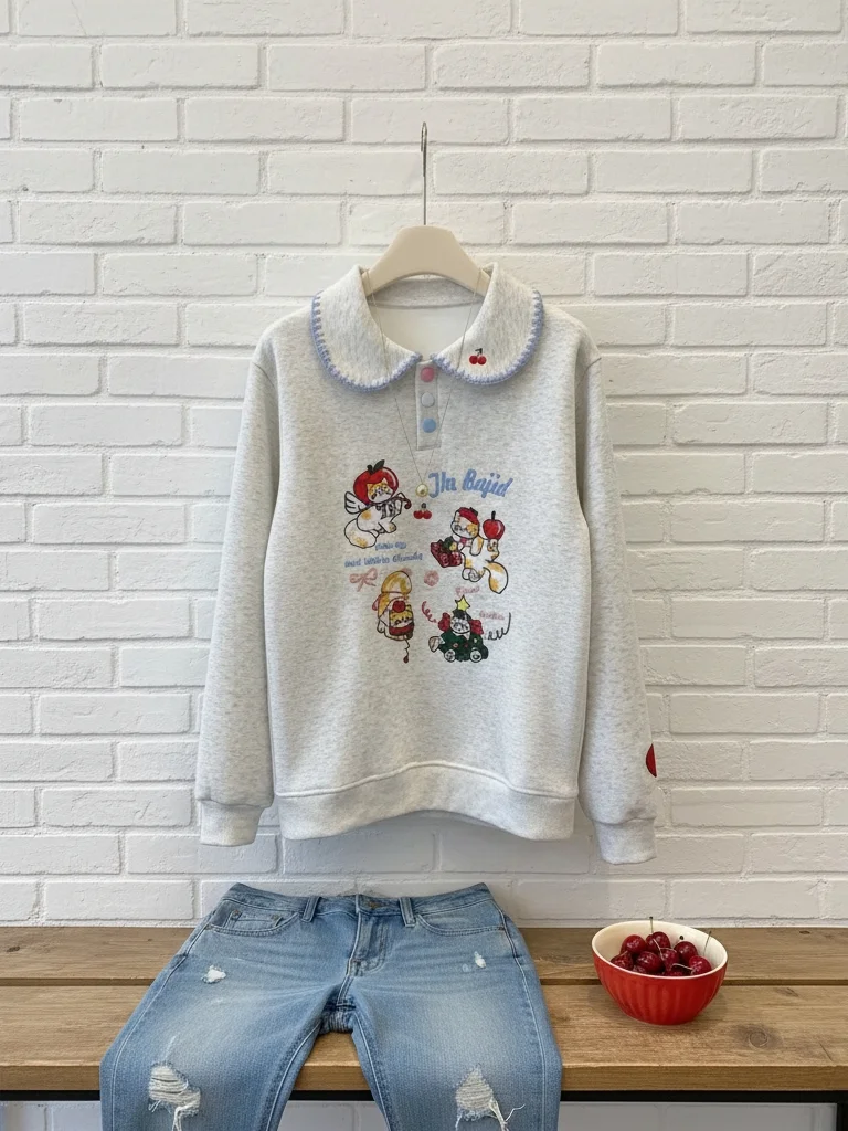 

Cute Embroidered Large Size Sweatirt Age-Defng Casual Faionable Ruffle Autumn Winter New Sle Versatile Japanese S...