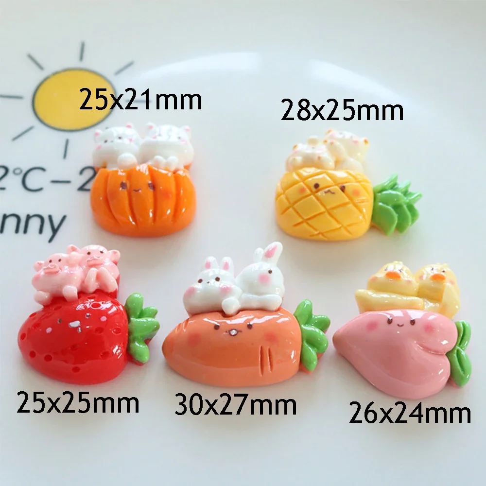 Cabujones de resina con parte trasera plana para álbum de recortes, caja de frutas de animales brillantes, accesorios de adornos artesanales de joyería, 10 piezas