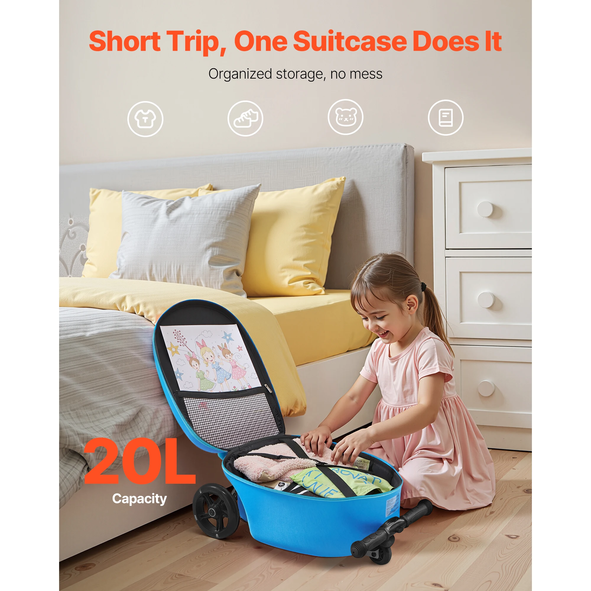 SucceBuy 20 pouces bagage à main 20L valise de scooter pour enfants avec roues Flash PU et poignée réglable bagage pliable pour enfants