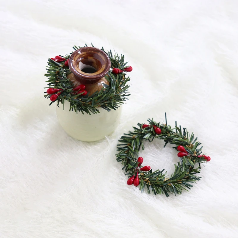 2Pcs Miniature Christmas Wreath Mini Hanging Xmas Wreath Dollhouse  Garland Wall Grass Strip Decoration Accessories