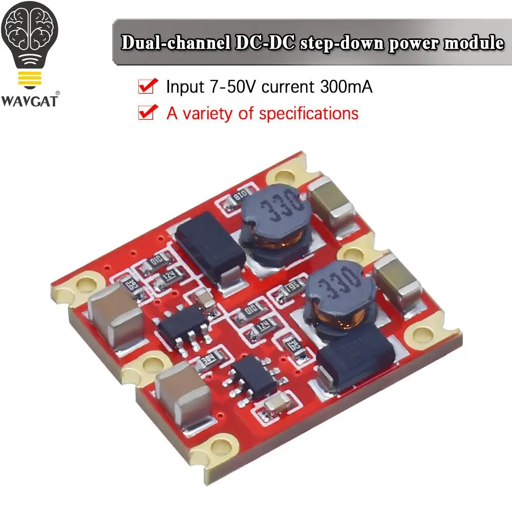 WAVGAT Dwukanałowy moduł zasilania obniżającego napięcie DC-DC, dodatni i ujemny, podwójne wejście mocy 5/12/15 V, prąd 7-50 V, 300 mA