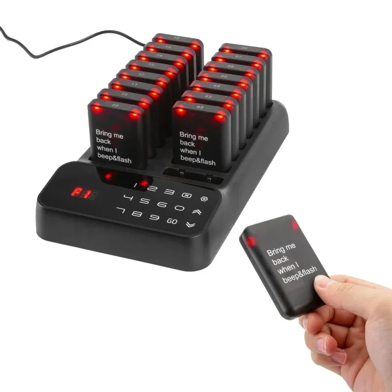 Restaurant Pager Set + 16pcs Beeper Touch Panel Wireless Pagers Calling System Buzzer for Church Clinic Truck Nursery Event