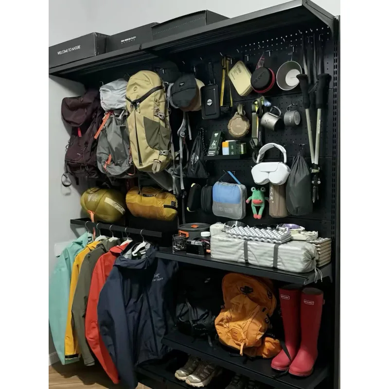 

Xiaohongshu girl coat rack outdoor rack hanging cycling equipment hole board simple nail-free wardrobe