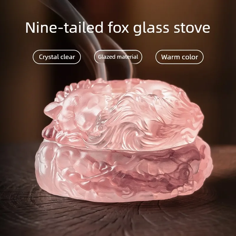 Colored Glaze Nine-Tailed Fox Incense Burner Creative Coil Cone Censer Elegant Ornament for Tea Room Incense Aroma Decor Craft