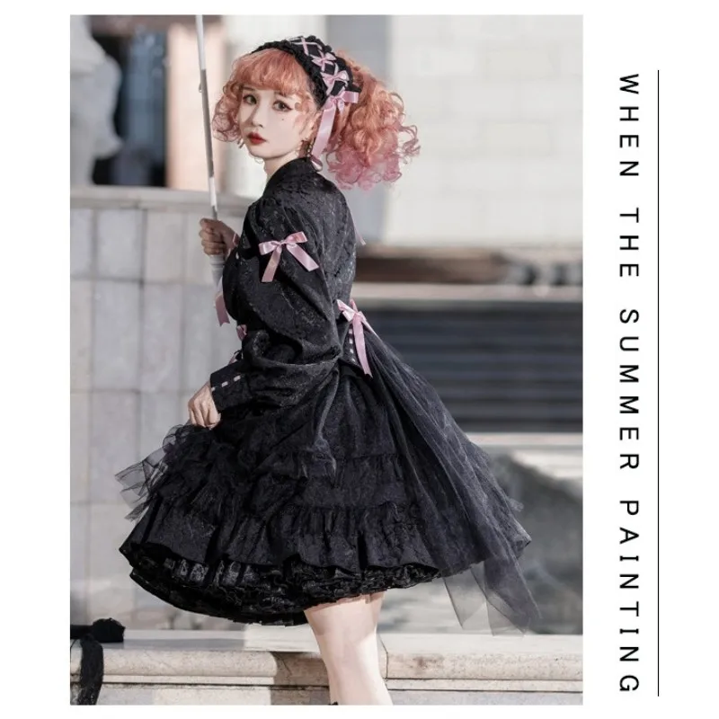 Japanese Sweet Lolita Op Dress Women Elegant Gothic Long Sleeve Princess Party Dresses Girls Harajuku Tea Party Dresses Kawaii