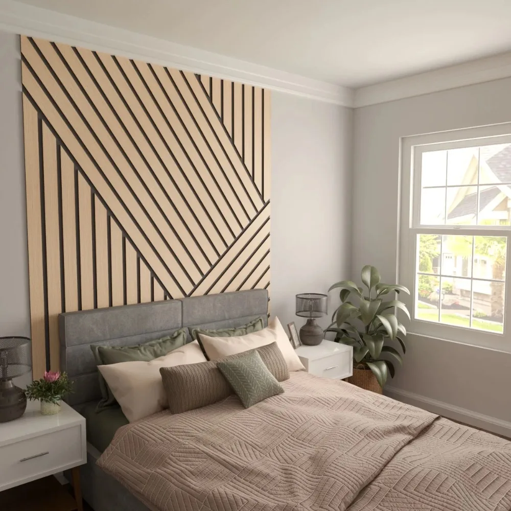 Ekena Millwork 94"H x 3/8"T Adjustable Wood Slat Wall Panel Kit w/ 3"W Slats, Hickory (contains 15 Slats)