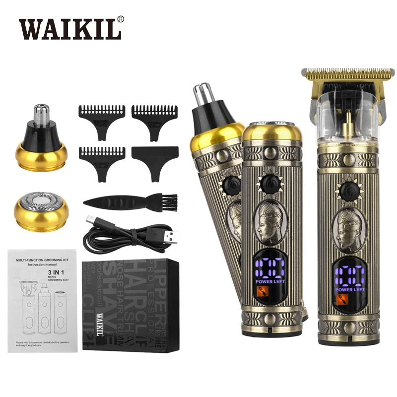 WAIKIL Men's Electric Hair Clipper 3-in-1 Nose Hair Clipper Multi functional Electric Shaver USB Charging Mini Hair Trimmer