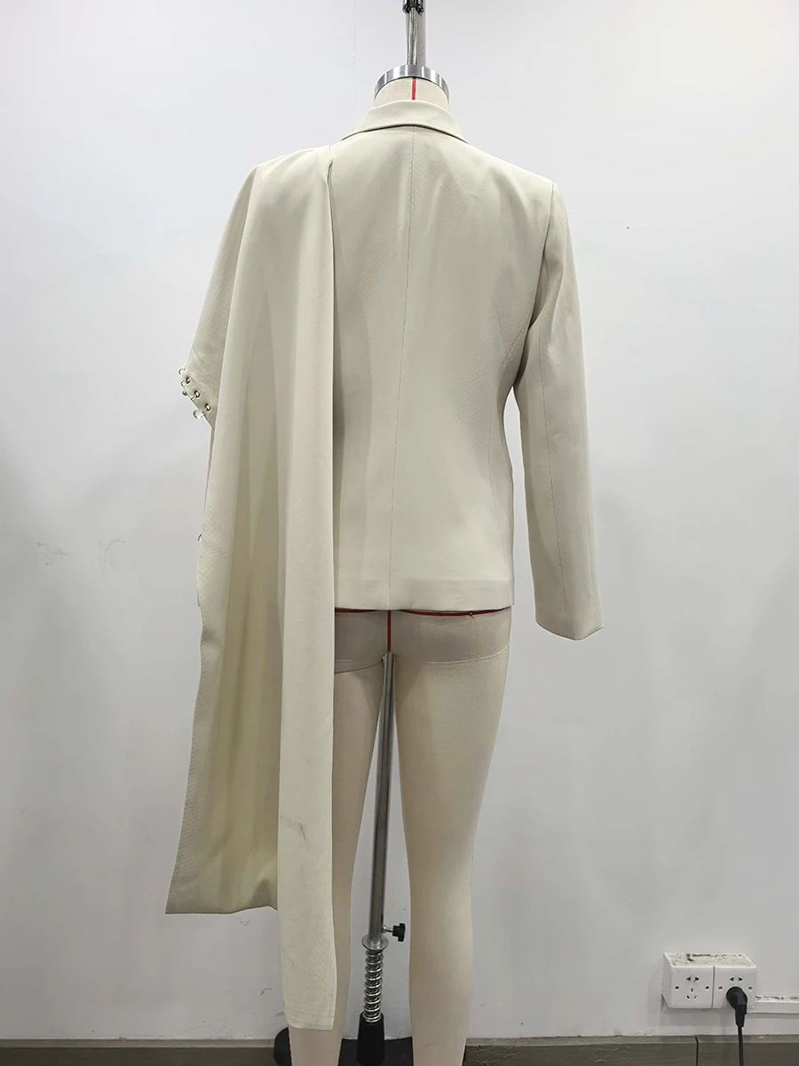 TWOTWINSTYLE Solid Slimming Spliced Ribbon Elegant Blazers for Women Lapel Long Sleeve Patchwork Bead Design Sense Blazer Female