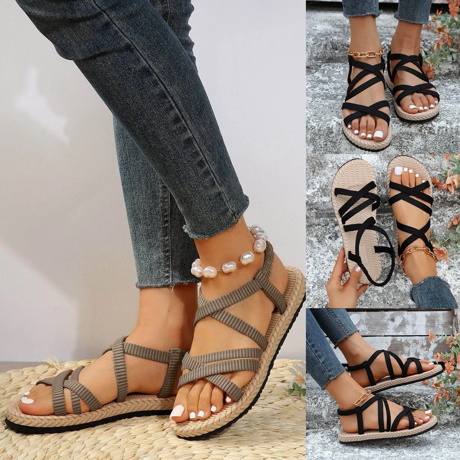 Summer Women Flat Sandals Female Comfortable Solid Sandals Lady Bohemian Shoes Female Open Toe Slippers Casual Slip-on Sandals