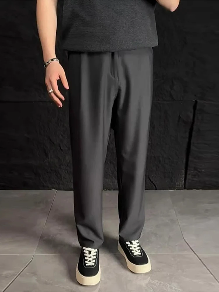 Black Ice Silk Men's Straight Leg Pants Summer Thin CleanFit Flared Trousers Drapey High-End Feel Casual Pants Youth Energy S...