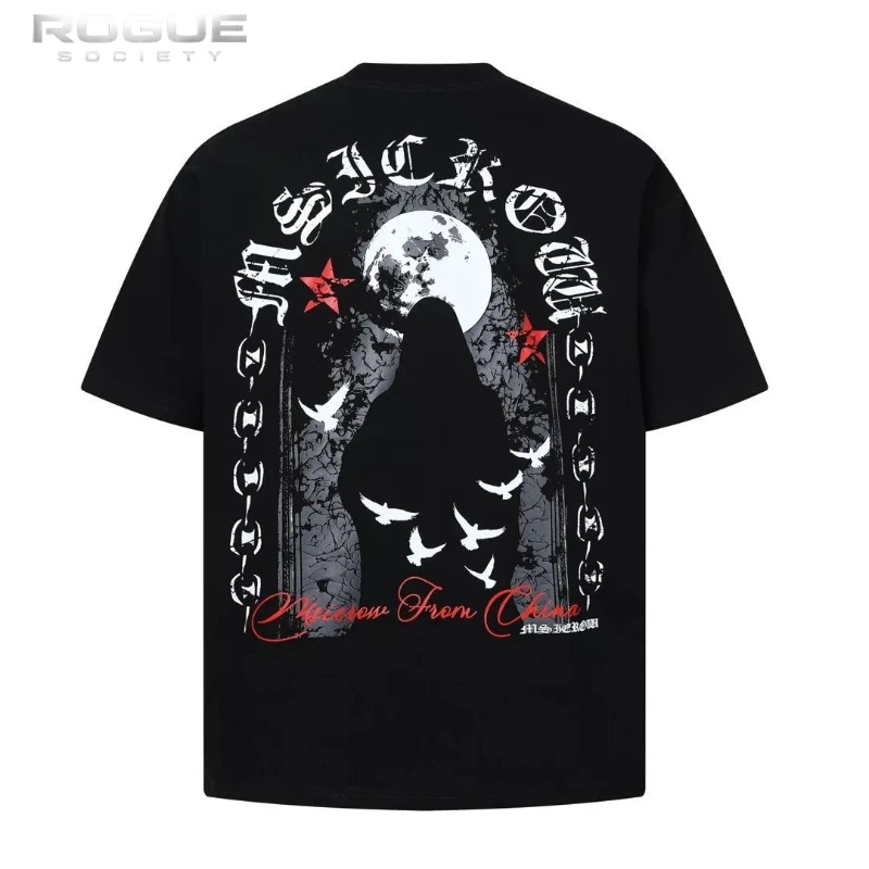 American Y2K Streetwear Gothic Oversized Neck T-shirt Men Mixed Emotions Print Harajuku Cotton Tees Hip Hop Casual Tops Unisex