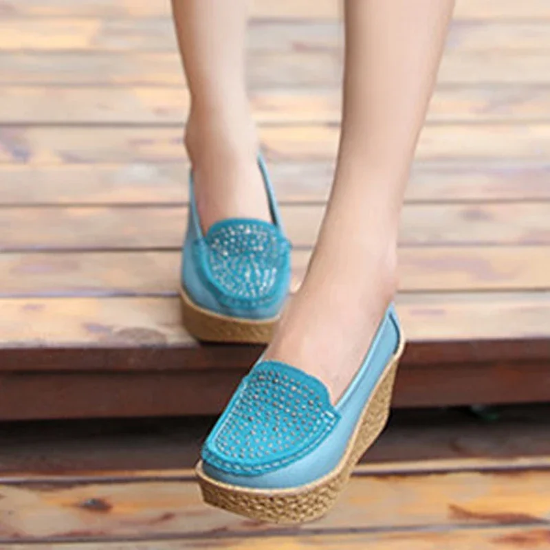 TIMETANG New High Heel Lady Genuine Leather Casual Women Sneakers Leisure Platform Breathable Shoes Height Platform ShoesE047