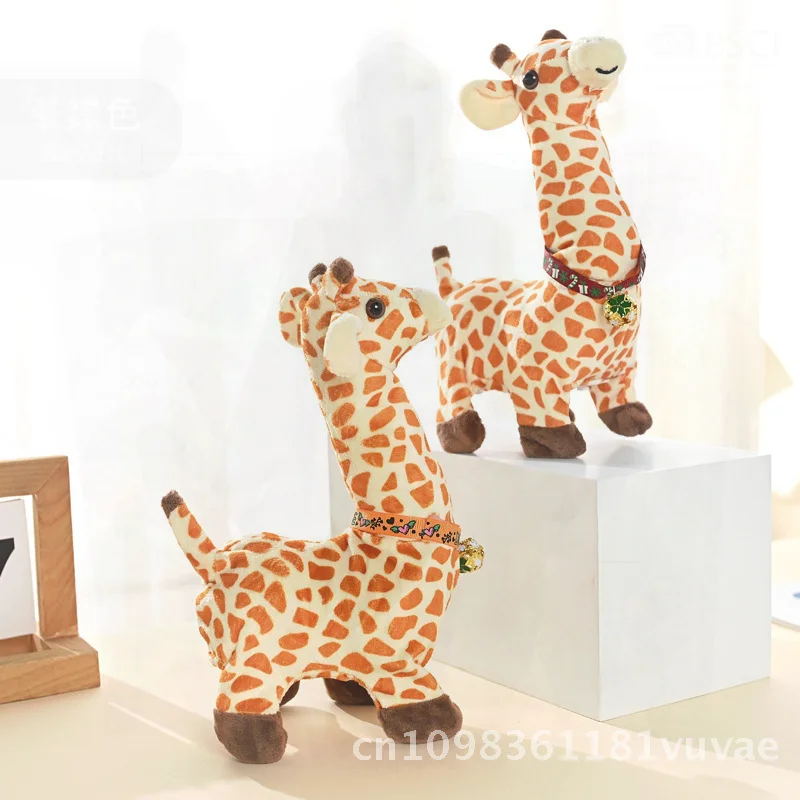 Giocattolo animale di peluche giraffa elettrica per bambini Simulazione ambulante carina Animale domestico elettronico con musica Design maculato colorato per