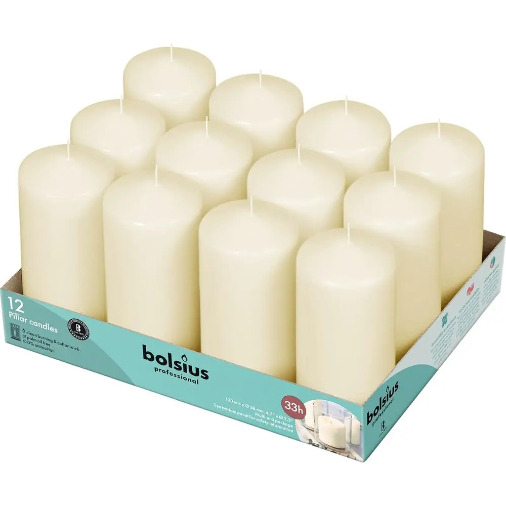 

12 Pack Ivory Pillar Candles - 2.25 x 4.75 Unscented, Dripless, Clean Burning for Weddings and Special Events