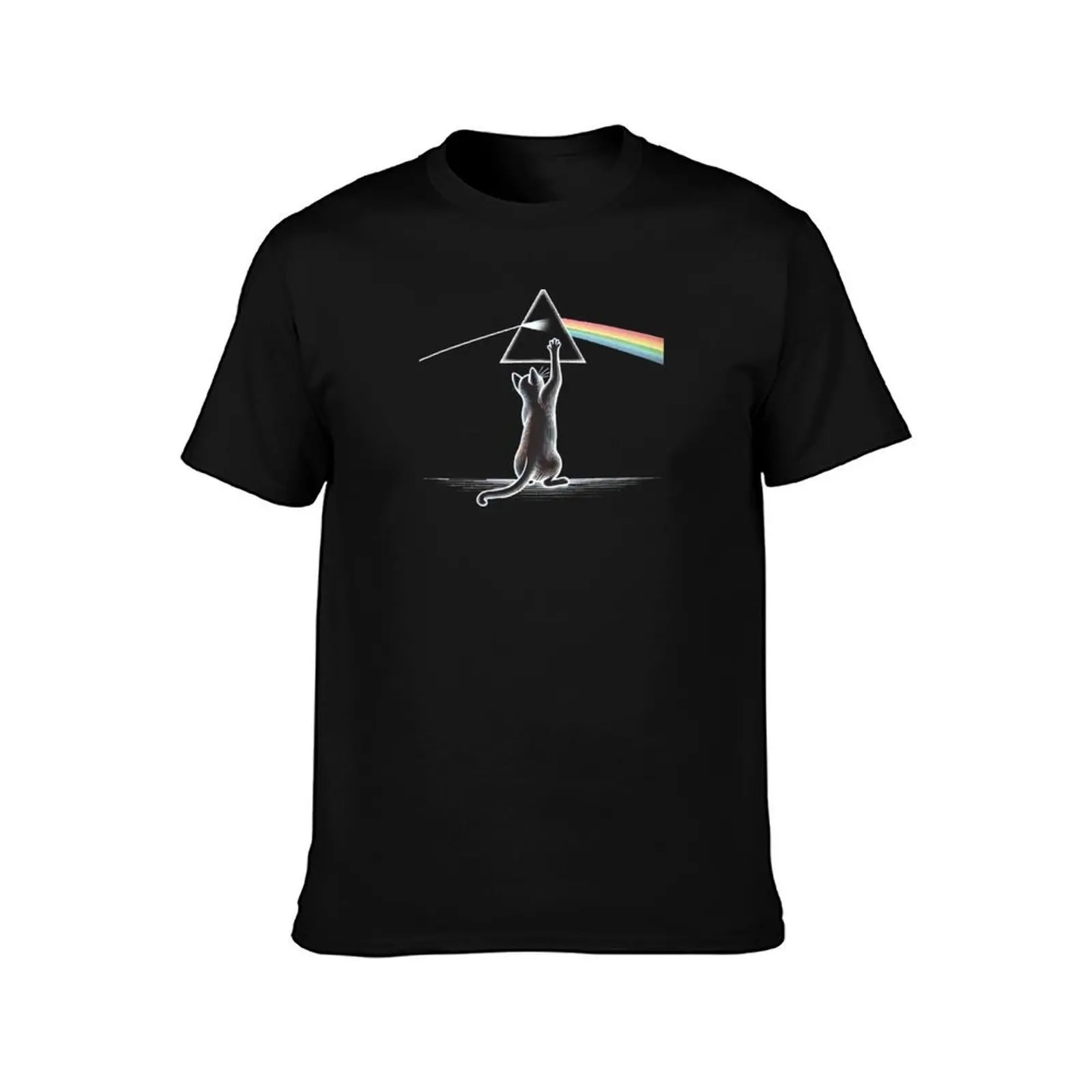 Cat and Prism Rainbow T-Shirt, Summer Casual Cotton Tee, Oversized Streetwear Tops, Vintage Graphic Print, Unisex Men Women
