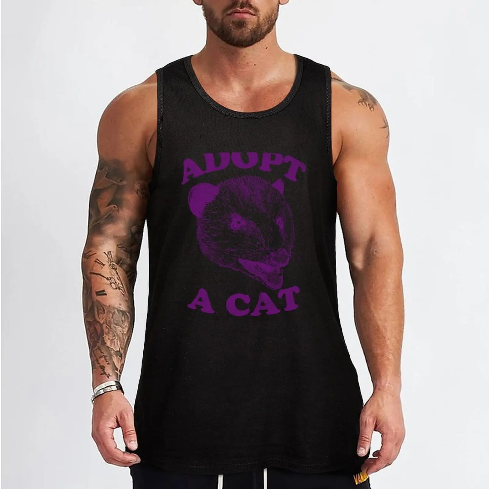 Adopt A Cat Tank Top summer Men's tops man sexy?costume muscular man Men's fitness t-shirt