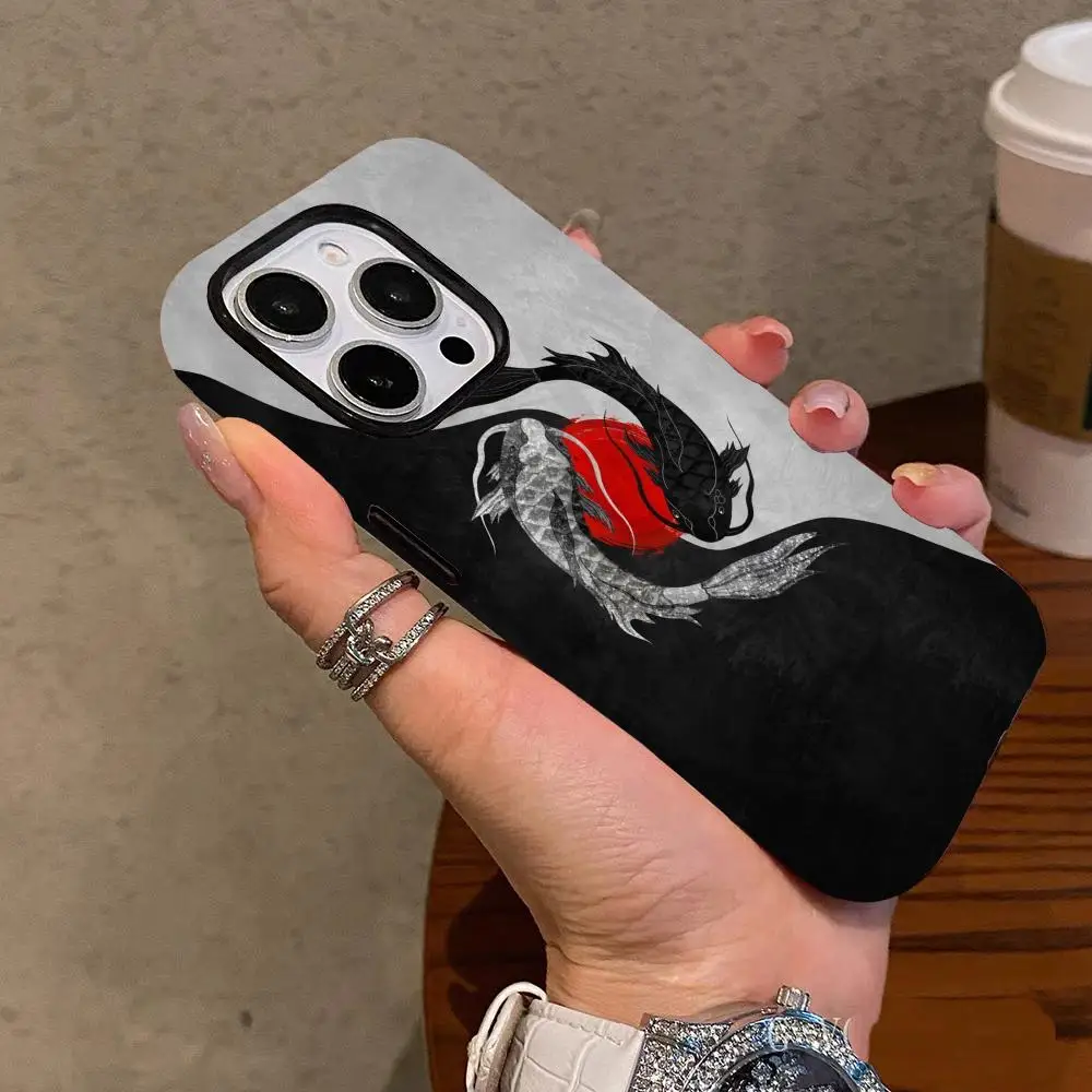 Funda de teléfono con diseño de pez Yin Yang adecuada para iPhone 17 16 15 14 13 12 11 Pro/Max/Plus 2 en 1 cubierta anticaída y a prueba de golpes