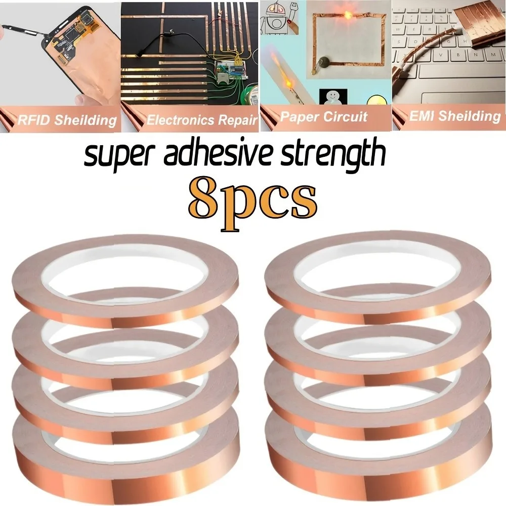 Copper Foil Tape 8 Rolls 5/6/8/10mm Width Conductive Adhesive Tape for EMI Shielding Guitar Repair DIY Craft Flexible