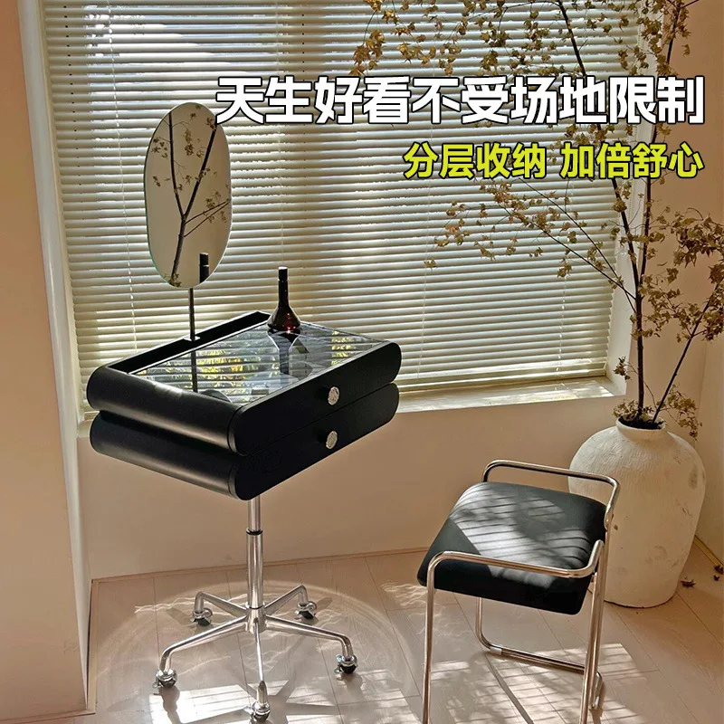 Solid wood liftable dresser retro small apartment mobile table medium antique makeup table integrated cabinet