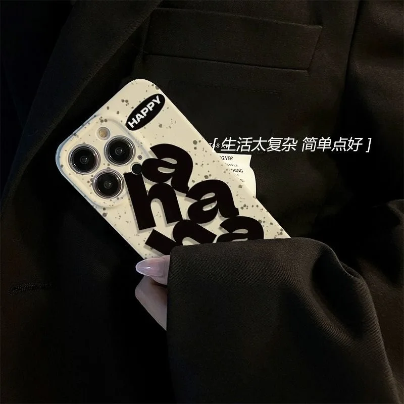 Unique Quirky INS Black HAHAHA Lettering High-Quality PC Case for iPhone 14 13 Pro Max Back Phone Cover for 12 11 Pro Max Capa